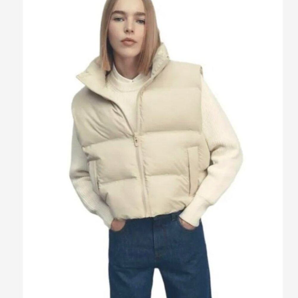 NWT Zara Puffer Vest in Ivory White XS - Picture 3 of 9